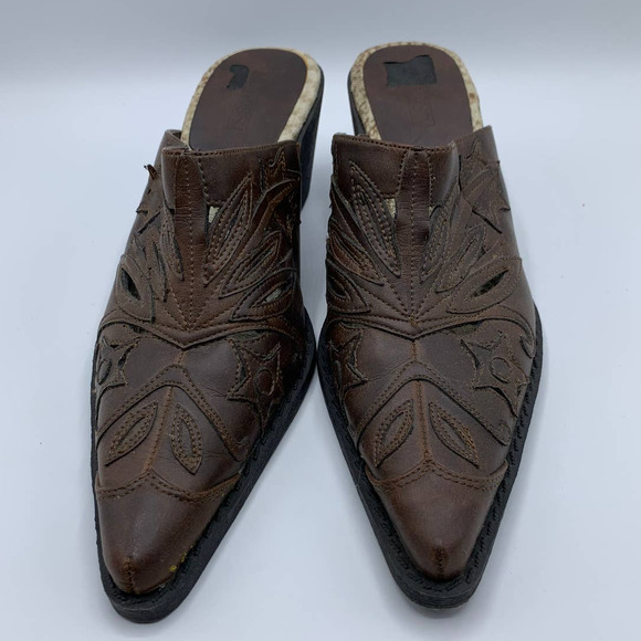 Hot Kiss Slip On Mules Leather Size 8.5 Cowgirl - Picture 8 of 12